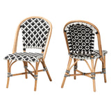 Ambre Modern French Black and White Weaving Natural Rattan 2-Piece Bistro Chair Set