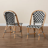 Baxton Studio Ambre Modern French Black and White Weaving Natural Rattan 2-Piece Bistro Chair Set