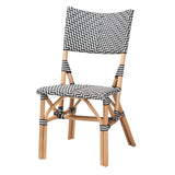 Wagner Modern French Black and White Weaving and Natural Rattan Bistro Chair