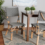 Baxton Studio Wagner Modern French Black and White Weaving and Natural Rattan Bistro Chair