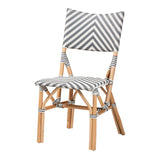 Shai Modern French Grey and White Weaving and Natural Rattan Bistro Chair