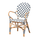 Bryson Modern French Blue and White Weaving and Natural Rattan Bistro Chair