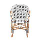 Baxton Studio Bryson Modern French Blue and White Weaving and Natural Rattan Bistro Chair