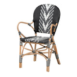 Wallis Modern French Two-Tone Black and White Weaving and Natural Rattan Indoor Dining Chair