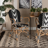 Baxton Studio Wallis Modern French Two-Tone Black and White Weaving and Natural Rattan Indoor Dining Chair