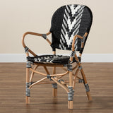Baxton Studio Wallis Modern French Two-Tone Black and White Weaving and Natural Rattan Indoor Dining Chair
