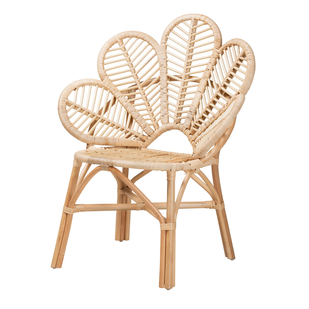 Bianca Modern Bohemian Natural Brown Rattan Flower Chair English Elm