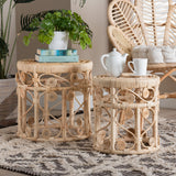 Baxton Studio Bowie Modern Bohemian Natural Brown Rattan 2-Piece Nesting End Table Set