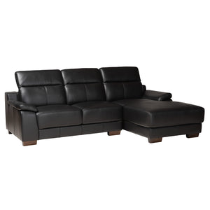 Baxton Studio Reverie Modern Black Full  Leather Sectional Sofa with Right Facing Chaise