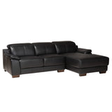 Baxton Studio Reverie Modern Black Full  Leather Sectional Sofa with Right Facing Chaise