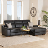 Baxton Studio Reverie Modern Black Full  Leather Sectional Sofa with Right Facing Chaise