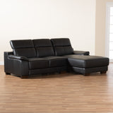 Baxton Studio Reverie Modern Black Full  Leather Sectional Sofa with Right Facing Chaise