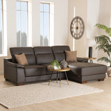 Baxton Studio Reverie Modern Brown Full  Leather Sectional Sofa with Right Facing Chaise