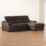 Baxton Studio Reverie Modern Brown Full  Leather Sectional Sofa with Right Facing Chaise