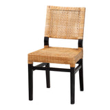 Lesia Modern Bohemian Natural Brown Rattan and Espresso Brown Mahogany Wood Dining Chair