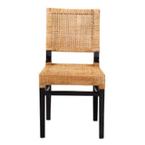 Baxton Studio Lesia Modern Bohemian Natural Brown Rattan and Espresso Brown Mahogany Wood Dining Chair