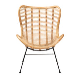 Baxton Studio Colorado Modern Bohemian Natural Brown Rattan and Black Metal Accent Chair