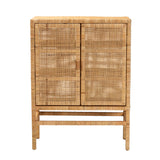 Baxton Studio Vivan Modern Bohemian Natural Brown Rattan and Mahogany Wood 3-Shelf Storage Cabinet Natural Brown Vivan-W81-Mahogany-Cabinet