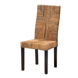 Laymi Modern Bohemian Dark Brown Mahogany Wood and Banana Fiber Dining Chair