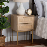 Baxton Studio Dewitt Japandi Light Brown Finished Wood and Gold Metal 2-Drawer End Table