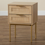 Baxton Studio Dewitt Japandi Light Brown Finished Wood and Gold Metal 2-Drawer End Table