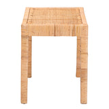 Baxton Studio Abelia Modern Bohemian Natural Rattan and Mahogany Wood Short Accent Bench