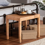 Baxton Studio Abelia Modern Bohemian Natural Rattan and Mahogany Wood Short Accent Bench