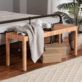 Baxton Studio Abelia Modern Bohemian Natural Rattan and Mahogany Wood Long Accent Bench