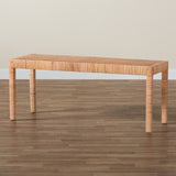 Baxton Studio Abelia Modern Bohemian Natural Rattan and Mahogany Wood Long Accent Bench