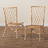 Baxton Studio Doria Modern Bohemian Natural Brown Rattan 2-Piece Dining Chair Set