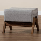 Baxton Studio Hanson Mid-Century Modern Light Grey Fabric and Walnut Brown Finished Wood Ottoman