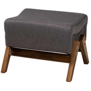 Baxton Studio Hanson Mid-Century Modern Dark Grey Fabric and Walnut Brown Finished Wood Ottoman