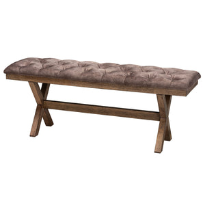 Baxton Studio Cherene Modern Farmhouse Chocolate Velvet Fabric and Dark Brown Finished Wood Bench