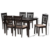 Baxton Studio Olympia Modern Beige Fabric and Espresso Brown Finished Wood 7-Piece Dining Set