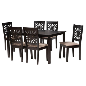 Baxton Studio Olympia Modern Beige Fabric and Espresso Brown Finished Wood 7-Piece Dining Set