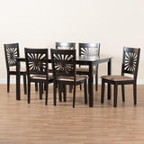 Baxton Studio Olympia Modern Beige Fabric and Espresso Brown Finished Wood 7-Piece Dining Set