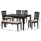 Baxton Studio Olympia Modern Beige Fabric and Espresso Brown Finished Wood 6-Piece Dining Set