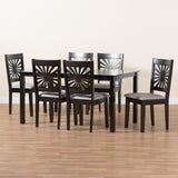 Baxton Studio Olympia Modern Grey Fabric and Espresso Brown Finished Wood 7-Piece Dining Set