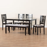 Baxton Studio Olympia Modern Grey Fabric and Espresso Brown Finished Wood 6-Piece Dining Set