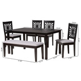 Baxton Studio Olympia Modern Grey Fabric and Espresso Brown Finished Wood 6-Piece Dining Set