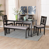 Baxton Studio Olympia Modern Grey Fabric and Espresso Brown Finished Wood 6-Piece Dining Set