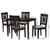 Baxton Studio Olympia Modern Grey Fabric and Espresso Brown Finished Wood 5-Piece Dining Set