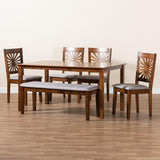 Baxton Studio Olympia Modern Grey Fabric and Walnut Brown Finished Wood 6-Piece Dining Set