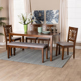 Baxton Studio Olympia Modern Grey Fabric and Walnut Brown Finished Wood 6-Piece Dining Set