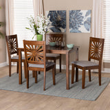 Baxton Studio Olympia Modern Grey Fabric and Walnut Brown Finished Wood 5-Piece Dining Set