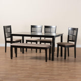 Baxton Studio Deanna Modern Beige Fabric and Dark Brown Finished Wood 6-Piece Dining Set