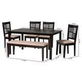 Baxton Studio Deanna Modern Beige Fabric and Dark Brown Finished Wood 6-Piece Dining Set