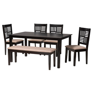 Baxton Studio Deanna Modern Beige Fabric and Dark Brown Finished Wood 6-Piece Dining Set