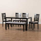 Baxton Studio Deanna Modern Grey Fabric and Dark Brown Finished Wood 6-Piece Dining Set