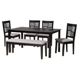 Baxton Studio Deanna Modern Grey Fabric and Dark Brown Finished Wood 6-Piece Dining Set